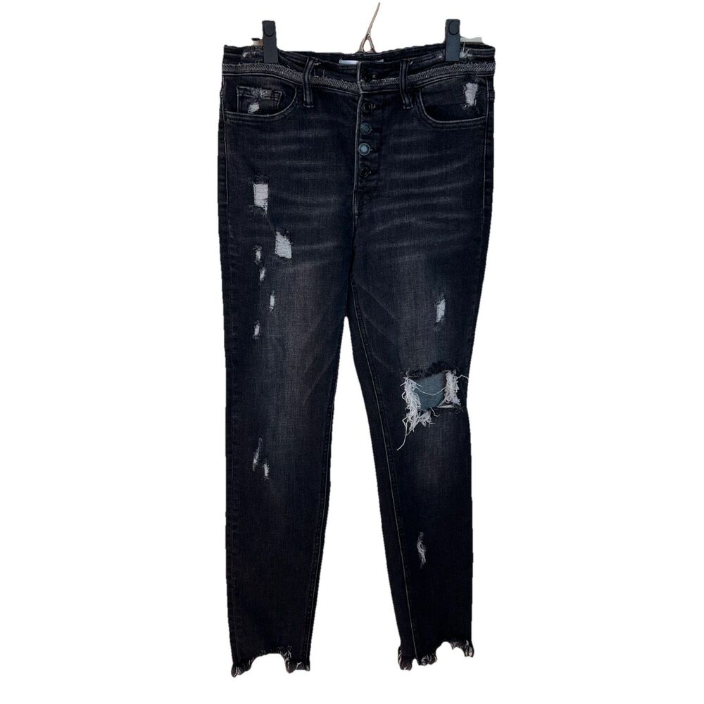 Vervet Size 28 Women’s Black Distressed Black Button Fly Skinny Jeans 30” Waist